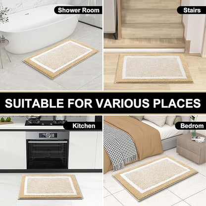 OLANLY Bathroom Rugs 30x20, Extra Soft and Absorbent Microfiber Bath Mat, Non-Slip, Machine Washable, Quick Dry Shaggy Bath Carpet, Suitable for Bathroom Floor, Tub, Shower (Medium, Light Beige)