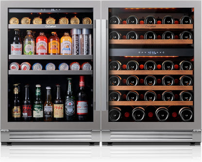 Ca'Lefort Wine Beverage Refrigerator Bundle - 48 Inch 34-65°F Drink Fridge Glass Door, 3 LED Dual Zone Wine Fridge Built-in or Freestanding, Holds 220 Cans and 46 Bottles (11.3 Cu.ft)