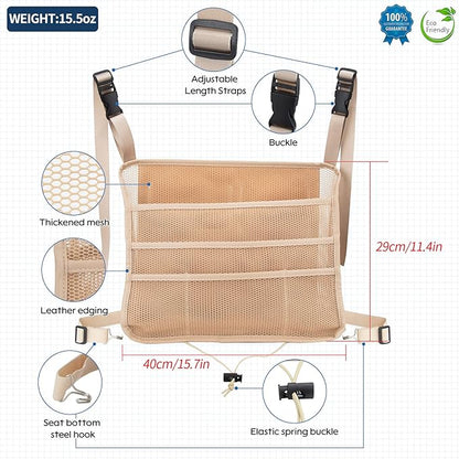 Car Seat Back Organizer, Net Purse Hangbag Holder for Car, Auto Driver Or Passenger Accessories Organizer, Vehicle Console Caddy, Personal Travel Storage Bag for Pet Kids Adults, Pu Leather Beige