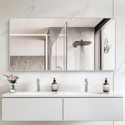 30x60 Inch Silver Bathroom Mirror, Large Rectangular Vanity Mirror, Metal