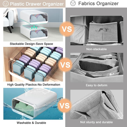Underwear Organizer Drawer, 15 Cells Plastic Sock Underwear Storage Drawer, Stackable Closet Organizers and Storage Box for Bras, Socks, Scarves, Ties, Belt (Queen Size-White, 1 Pcs)