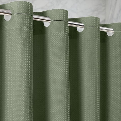 Zemyovia Waterproof No Hooks Waffle Shower Curtain, 260GSM Heavy Duty Fabric, with 10 Durable Split Grommets, Luxury Hotel Spa Style for Bathroom, Machine Washable, 74 x 72 Standard Size, Green