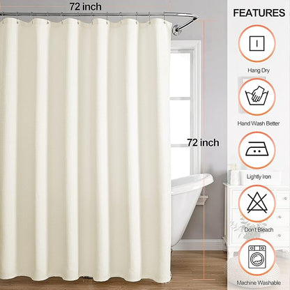 MISS SELECTEX Machine Washable Cloth Shower Curtain, Matt Waffle Durable Thick Cloth Shower Curtain for Bathroom,Premium Water Repellent Fabric Luxury Spa Hotel Shower Curtain(72Wx72H,Ecru/Beige)
