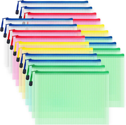AUSTARK 20 Pcs Zipper File Bags, Plastic Mesh Pouch, Board Game Storage Bag, Waterproof Bags for Office School (B5 Size 11.4''x8.2'', Multicolored)
