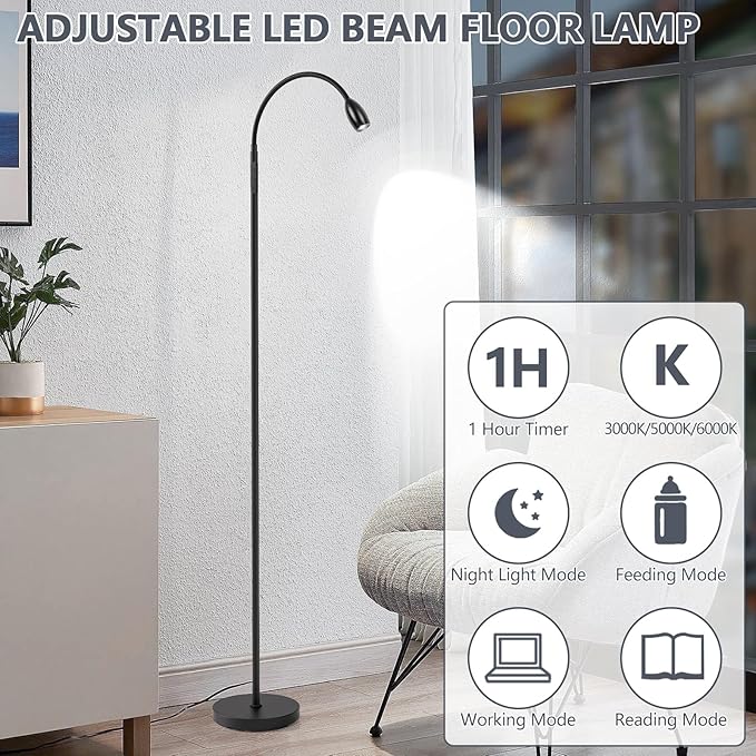 Reading Floor Lamp, Dimmable Zoomable Spotlight, Adjustable Color Beam Standing