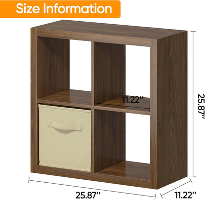 Bookshelf with Storage Bin, 4-Cube Storage Organizer, Modern Wood Open Bookcase, Multifunctional Display Shelf for Living Room, Bedroom, Home Office, Classic Oak