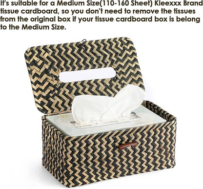 Sumnacon Tissue Box Cover Rectangle Tissue Box Seagrass Tissue Box Holder Woven Tissue Holder Decorative Tissue Cover for Bathroom Tissue Box Cover Rectangular for Home Office Table,Mixed Black