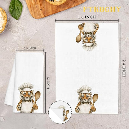 Funny Tiger Chef Kitchen Towels, Tiger Gifts for Women Men, Chef Gifts, Funny Tigers Animal Decorative Dish Hand Tea Towels for Kitchen Bakery, 16x24 Inch