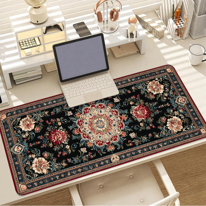 Vintage Persian Carpet Mouse Pad – Large Extended Desk Mat 35.43 x 15.75 in – Oriental Floral Rug Design, Non-Slip Rubber Base, Stitched Edges, Soft Keyboard & Mouse Mat for Office or Gaming