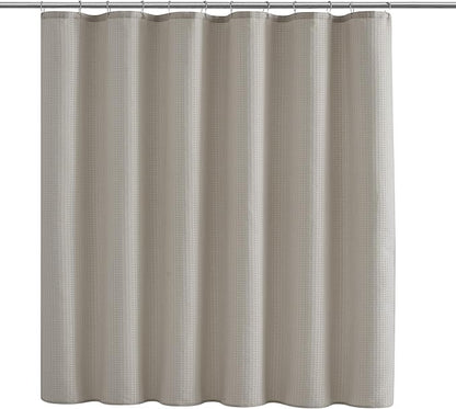 Indecor Home Luxury Waffle Weave Heavy Weight CVC Poly Cotton Blended Fabric Shower Curtain Elegant Hotel Style Fabric for Bathroom, Water Repellent, Machine Washable Taupe Waffle