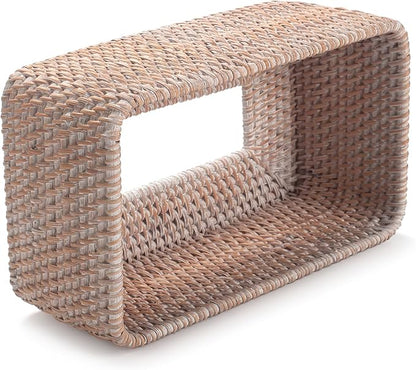 Rattan Tissue Box Cover, Rectangle Wicker Tissue Box Holder, Boho Tissue Box Cover for Living Room, Bathroom, Kitchen, Bedroom, 10.2 x 6.1 x 4.1 inch, Whitewash