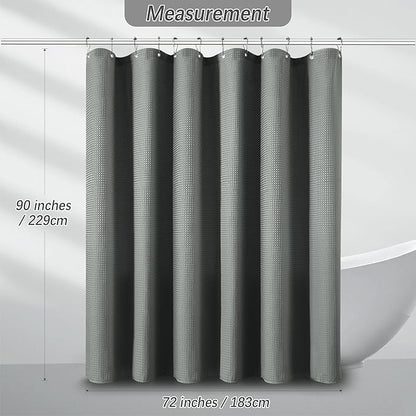 PANGSINNE 72 x 90 Shower Curtain Waterproof Fabric Shower Curtain Waffle Weave Heavy Duty Shower Curtain Set for Bathroom,Washable, 256GSM Modern Shower Curtains with 12 Metal Hooks, 72Wx90H Grey