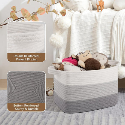 Storage Basket for Organizing, Woven Baskets for Storage, Rectangle Decorative Baskets for Shleves, Closet, Toys, Books, Nursery Organizer Bins - Pack of 3 (Gradient Gray, 13"x9.85"x8.7")