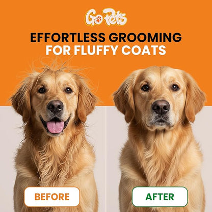 GoPets Double Row Dematting Rake Undercoat Deshedding Tool for Dogs and Cats, Dog Brush for Shedding and Grooming, Long Hair Pet Grooming Brush for Mat Removal, Detangling, and Shedding Control
