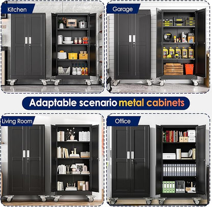 61" H Metal Garage Storage Cabinet, Rolling Tool Cabinet