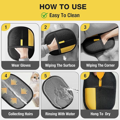 Gvwoye Pet Hair Removal Glove - Electrostatic Pet Hair Remover, Cat & Dog Hair Remover Tool for Couch, Furniture, Carpet, Car Seat, Curtain, Reusable Double Sided Cat Grooming Gloves (1PC)