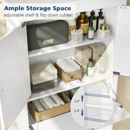 Over The Toilet Storage Cabinet, Bathroom Cabinet Over Toilet with Double Doors and Adjustable Shelf, Freestanding Space Saver Bathroom Shelf Above Toilet for Room, White