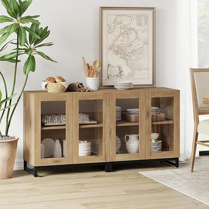 WAMPAT Modern TV Stand with Glass Doors