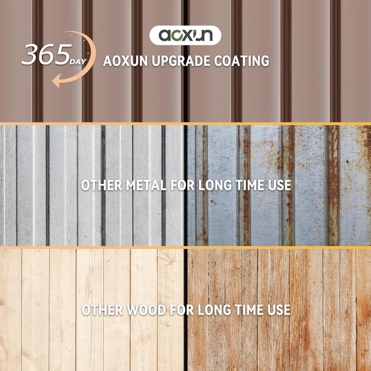 Aoxun 6x4ft Shed with Floor Heavy-Duty Galvanized Steel Outdoor Storage Shed with Double Doors, Ventilated Weatherproof Design for Bike/Generator/Tool Organization (Brown)