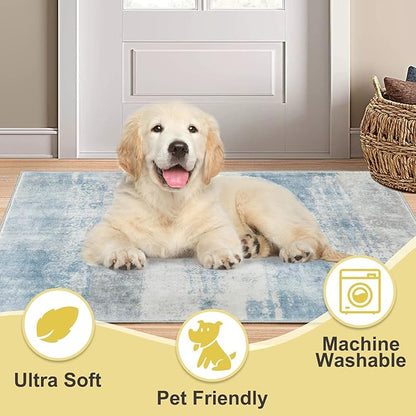 COMSLE Door Mat, Front Door Rug Indoor for Entrance Faux Wool Absorbent Non Slip Modern Throw Rug for Entryway Hallway Muddy Paws - Pet Friendly, 20x32 Inches,Milk Blue Machine Washable