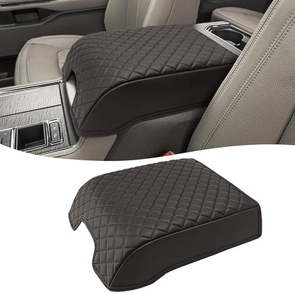 KBH Center Console Armrest Cover for 2015-2020 Ford F150, 2017-2022 F250 F350 F450 F550, 2018-2024 Expedition, Bucket Seat, PU Leather Cushion Thick Pad, Anti-Scratch, Brown (Not for Other Models)
