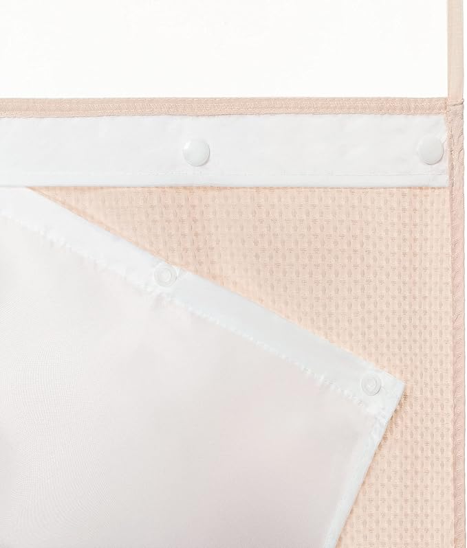 River Dream Heavyweight No Hooks Required Dotted Waffle Weave Shower Curtain with Snap in Liner - 71W x 74H,Hotel Grade,Spa Like Bath Curtain,Pink