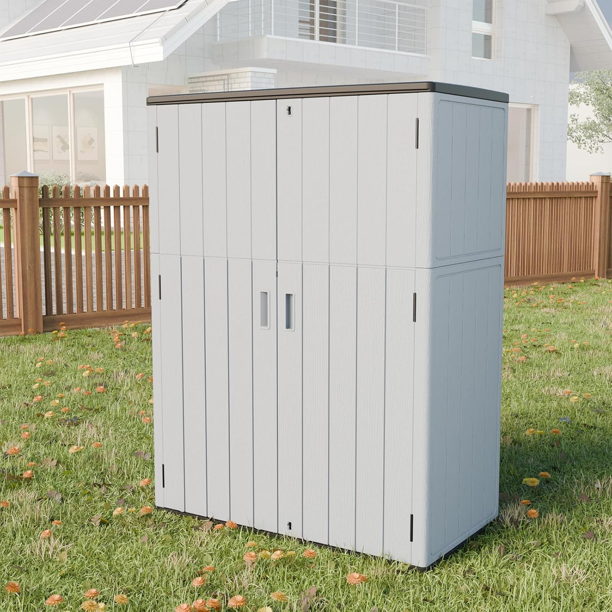 HOMSPARK Outdoor Storage Shed Weather Resistance, Patio Storage Cabinet Lockable Resin Tool Shed for Storage of Bike, Trash Cans, Garden Tools (Light Gray, 66 Cu.ft)