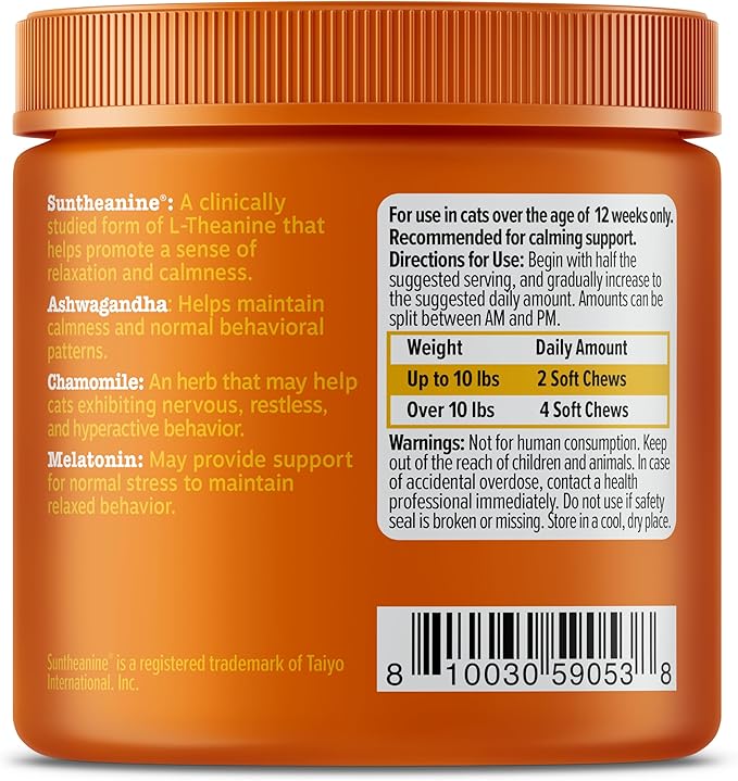 Zesty Paws Calming Chews for Cats - Composure & Relaxation for Everyday Stress & Separation - with Ashwagandha, Organic Chamomile, L-Theanine & L-Tryptophan – Bacon - 60 Count - Cat