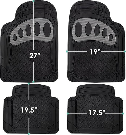 FH Group Automotive Floor Mats - Heavy-Duty Footprint Design Rubber Floor Mats for Cars, Universal Fit Full Set, Climaproof Floor Mats, Trimmable Floor Mats for Most Sedan, SUV, Truck Floor Mats Gray
