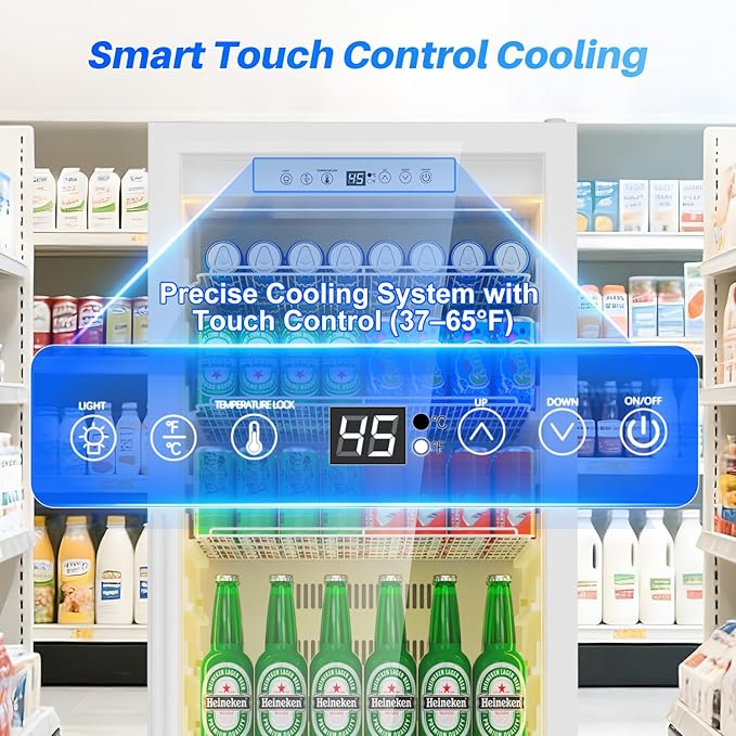 Commercial Display Beverage Fridge: 13.8 Cu Ft Upright Cooler