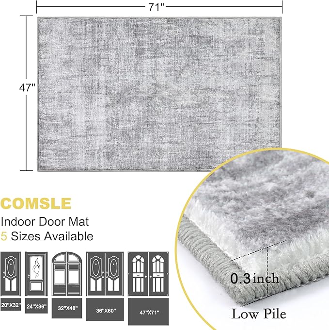 COMSLE Door Mat, Front Door Mat Indoor for Entrance Faux Wool Absorbent Non Slip Modern Throw Rug for Entryway Bedroom Muddy Paws - Pet Friendly, 47x71 Inches,Grey Machine Washable