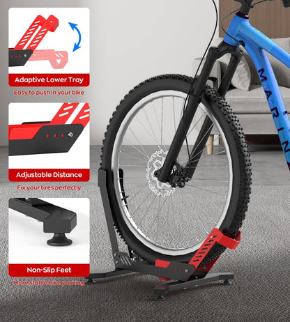 Bike Stand Floor, Portable Bike Rack for Garage 3.5" Wide Tire Indoor Bike Holder, Front and Rear Wheel Parking Rack Fit for 24"-29" Bike