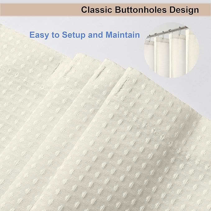 OWENIE Cream Shower Curtain 84 Inches Extra Long, Waffle Weave Heavy Fabric Shower Curtain for Bathroom, Waterproof Soft Hotel Spa Luxury Elegant Bath Curtains, Machine Washable, Cream, 72x84 Inch