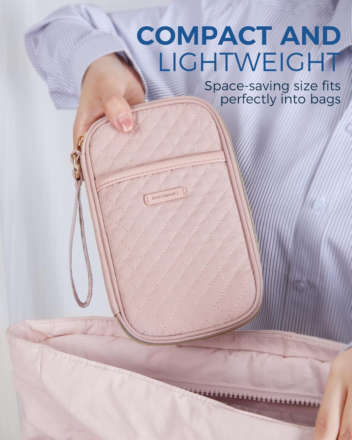 BAGSMART Electronic Cord Cable Organizer Travel Bag Case, Double Layers Tech Electronic Bag, Essentials for Charger, Cable, Phone, Flash drive, Pink