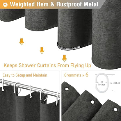 BTTN Stall Fabric Shower Curtain - 36x72 Inch Narrow Linen Cloth Heavy Duty Shower Curtain Set with 6 Plastic Hooks, Hotel Spa Luxury Half Waterproof Neutral Bath Curtains for Bathroom - Charcoal Grey