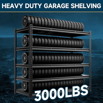 5-Tier 60”D X 24”W X 72”H Heavy Duty Shelving 3000LBS Garage Storage Rack Heavy Duty Adjustable Industrial Warehouse Shelving(Black)