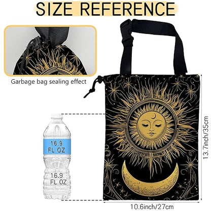 Vintage Sun and Moon Car Garbage Bag, Small Car Trash Bag Hanging,Drawstring Car Garbage Bag with Adjustable Buckle for Car Back Seat,SUVs,Camping,Road Trips