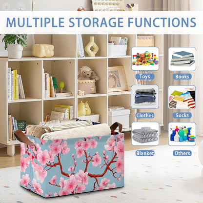 Cherry Blossoms Collapsible Storage Box,Japanese Organizer Bin with Handles for Room Decoration,Bins Book Basket Box 17x11.5x10Inch