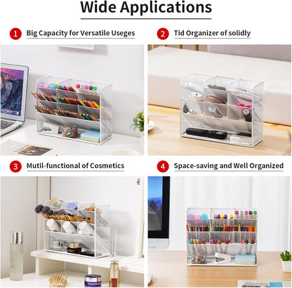 Marbrasse Mesh Desk Organizer, Multi-Functional Pen Holder, Pen Organizer for desk, Desktop Stationary Organizer, Storage Rack for School Home Office Art Supplies (White - Mesh Pen Holder)