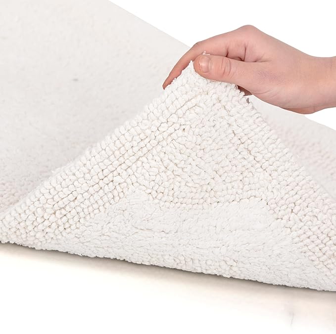 voyzz home Set of 2 Reversible Bath Rug 20x32 inch -17x24 inch | 100% Cotton Hand Tufted Soft & Absorbent Bath Mat|Washable Quick Dry Shaggy Shower Mat | Non-Slip Mordern Bathroom Decor | White…