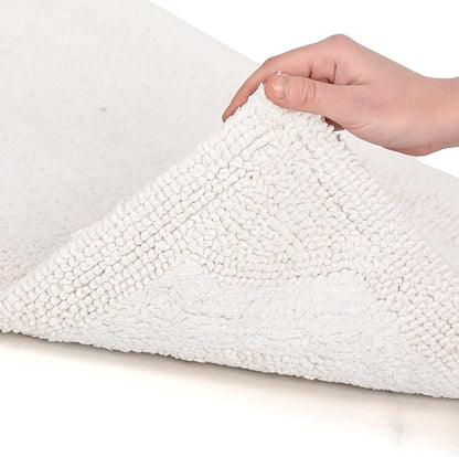 voyzz home Set of 2 Reversible Bath Rug 20x32 inch -17x24 inch | 100% Cotton Hand Tufted Soft & Absorbent Bath Mat|Washable Quick Dry Shaggy Shower Mat | Non-Slip Mordern Bathroom Decor | White…