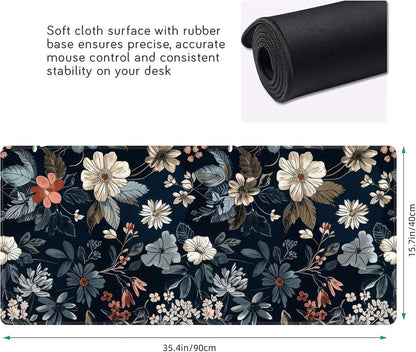 Dark Flower Large Mouse Pad,Gaming Keyboard Desk Pad,Extended Mouse Mat Non-Slip Rubber Base with Stitched Edges for Office Game Home XXL 35.4"x15.7"