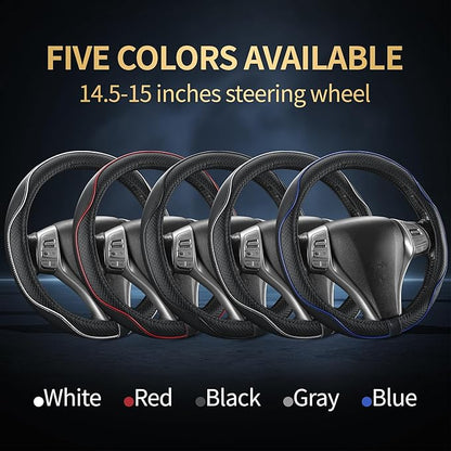 Steering Wheel Cover,Anti-Slip, Safety,Soft,Breathable,Heavy Duty,Thick,Full Surround, Sports Style,Universal Car Accessories for Women Men Fit 14" 1/2-15"(Black with Blue line)