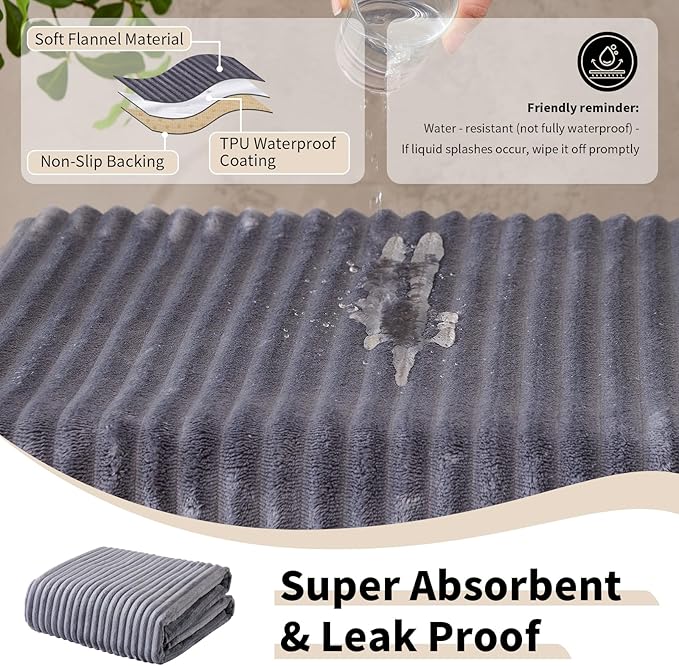 Dog Crate Mat, 2 Pack 24"×24" Flannel Washable Pet Mat for Dogs and Cats, Non-Slip Pet Pad for Kennel Training, Absorbs Urine and Waterproof Pad for Sofa Bed Crate Kennel Car Seat Floor（Gray）