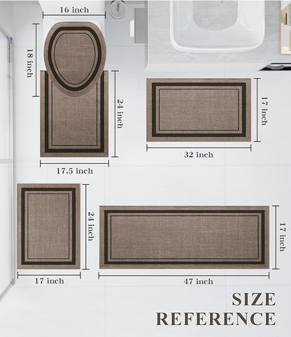 chakme 5 Piece Bathroom Rug Sets, Ultra Thin Bath Mat Quick Dry, Absorbent Non Slip Machine Washable, Dark Beige, 17" x 24" Geometric