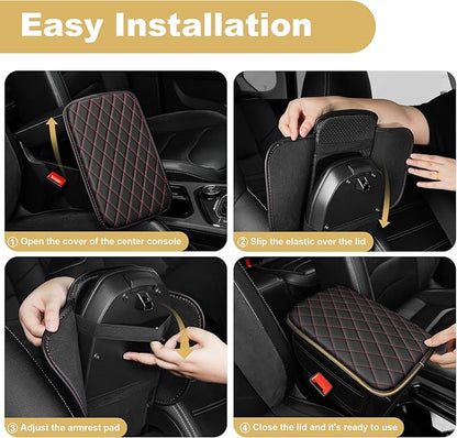 Center Console Cover for TSX: Armrest Cover for Car with 2 Storage Bags - Scratch & Wear Resistant & Waterproof Leather Console Cover,Anti-Scratch Auto Armrest Pad Accessory （Black&Red