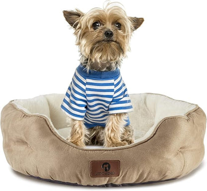 Asvin Small Dog Bed for Small Dogs, Cat Beds for Indoor Cats, Pet Bed for Puppy and Kitty, Extra Soft & Machine Washable with Anti-Slip & Water-Resistant Oxford Bottom, Light Brown, 20 inches
