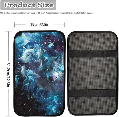 Blue Galaxy Wolf Print Center Console Cover for Men,Fashion Armrest Cover Pad for Cars SUV Sedan