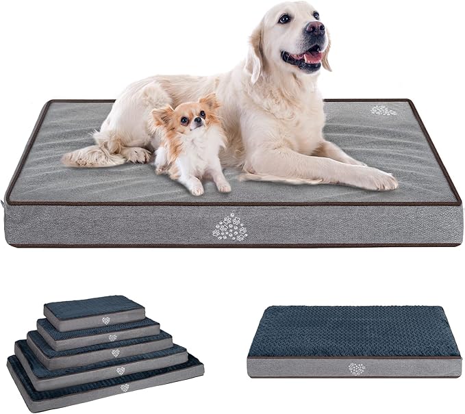 VANKEAN Dog Bed Soft Crate Pad Mat Reversible Warm& Cool, Washable Comfy Kennel Pad with Orthopedic Egg-Crate Foam for Small Medium Large Dogs, Water-Resistant Pet Bed, Grey