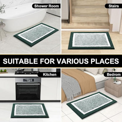 OLANLY Bathroom Rugs 30x20, Extra Soft and Absorbent Microfiber Bath Mat, Non-Slip, Machine Washable, Quick Dry Shaggy Bath Carpet, Suitable for Bathroom Floor, Tub, Shower (Medium, Blackish Green)